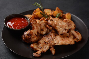 Grilled Marinated boneless skinless chicken thighs((Pargiot). Traditional Israeli dish
