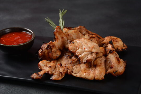 Grilled Marinated boneless skinless chicken thighs((Pargiot). Traditional Israeli dish