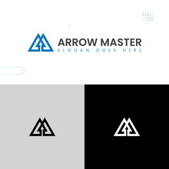 Letter m and negative space arrow and bow logo mark simple and minimal