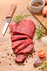 raw beef steak and spices