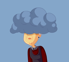 Sad Unhappy Senior Woman Feeling Depressed Vector Illustration