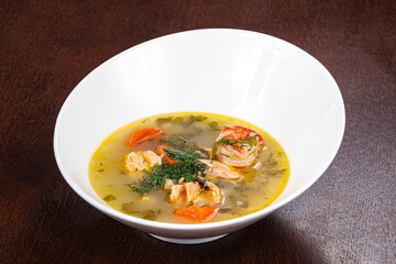 Fish soup with salmon and prawn