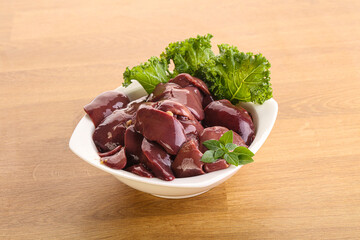 Raw chicken liver in the bowl