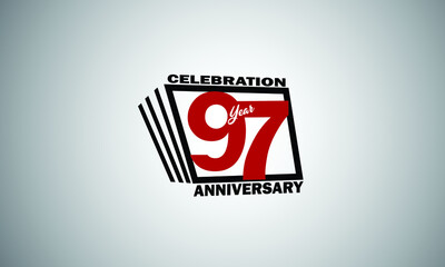 97 year anniversary celebration, book design style black and red color for event, birthday, gift card, poster-vector