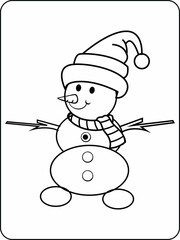 Christmas coloring page, snowman, illustration and vector