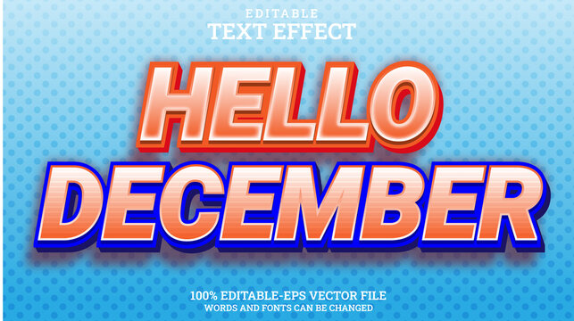 3D Text Effect Editable Hello December Premium Vector