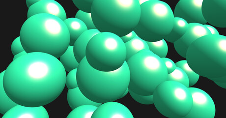 Green-azure abstract balls.Sphere. Abstract geometric shapes. 3D balloon, globe, balloon. For the design of materials and web graphics