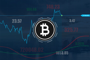 Bitcoin chart candles, vector illustration. Stock market international trade concept on screen