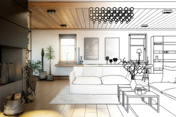 Modern Home Loft Interior (illustration) - 3d visualization