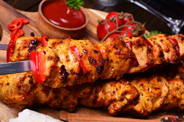 Chicken kebab with spices and vegetables