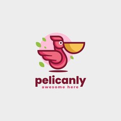 Vector Logo Illustration Pelican Simple Mascot Style.