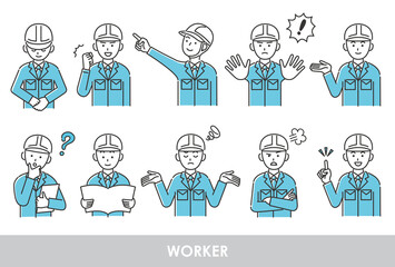 作業服の若い男性のイラストセット