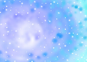 Winter sun behind the clouds. Snow falls from the sky. Watercolor Winter blurred circular background. Blue, purple and violet colors