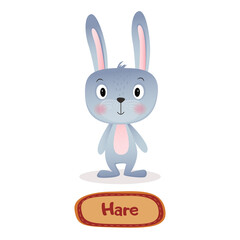 Illustration of little cute hare with signature text on white Background