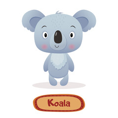 Illustration of little cute koala with signature text on white Background