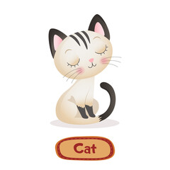Illustration of little cute cat with signature text on white Background