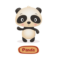Illustration of little cute panda with signature text on white Background