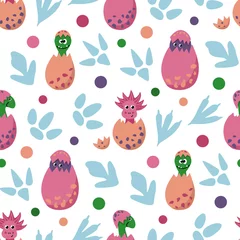 Poster Vector seamless pattern, cute little dinosaurs. For children's textiles and packaging. © Галина Смирнова