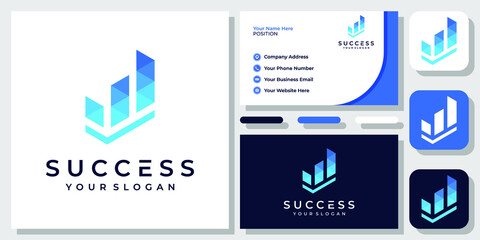 Growth Chart Checkmark Success Graph Up Diagram Finance Logo Design with Business Card Template