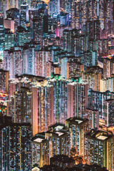 cyberpunk abstract night scape of the urban area in Kowloon, Hong Kong