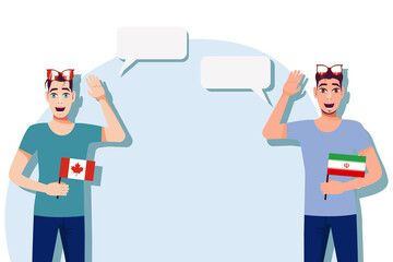 Men with Canadian and Iranian flags. Background for text. Communication between native speakers of Canada and Iran. Vector illustration.