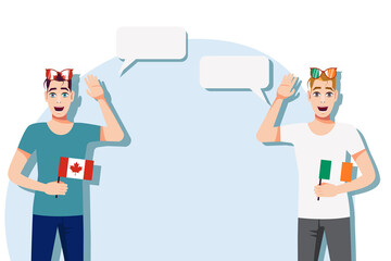 Men with Canadian and Irish flags. Background for the text. The concept of sports, political, education, travel and business relations between Canada and Ireland. Vector illustration.