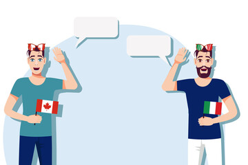 Men with Canadian and Italian  flags. The concept of international communication, education, sports, travel, business. Dialogue between Canada and Italy. Vector illustration.