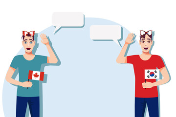 Men with Canadian and South Korean flags. Background for the text. Communication between native speakers of the language. Vector illustration.