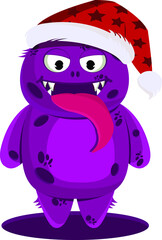 Blue cartoon monster wearing a santa hat