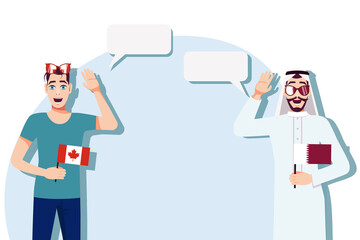 Men with Canadian and Qatari flags. Background for the text. Communication between native speakers of the language. Vector illustration.