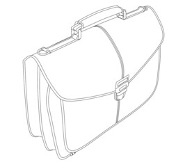 Contour of a business suitcase from black lines isolated on a white background. Isometric view. Vector illustration