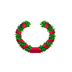 Christmas wreath. Pixel art icons set. Happy new year attributes. Merry christmas greeting card design. Isolated vector illustration. 