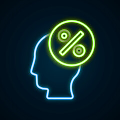 Glowing neon line Discount percent tag icon isolated on black background. Shopping tag sign. Special offer sign. Discount coupons symbol. Colorful outline concept. Vector