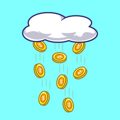 Coin cloud vector icon. coin logo falling from cloud. Cloud coin illustration. Isolated background