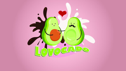 Cute cartoon avocado couple in love, 