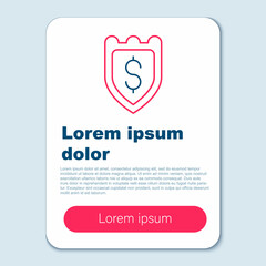 Obraz premium Line Shield with dollar symbol icon isolated on grey background. Security shield protection. Money security concept. Colorful outline concept. Vector