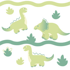 Flat illustration, pattern for baby bedding, wrapping paper, for background. Dinosaurs on a white background.	
