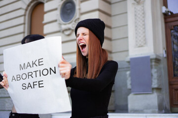 Pro-choice supporters protested in front of the courthouse against anti-abortion law.