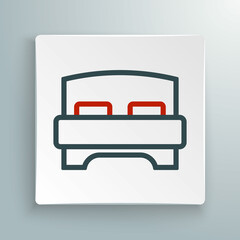 Line Big bed for two or one person icon isolated on white background. Colorful outline concept. Vector