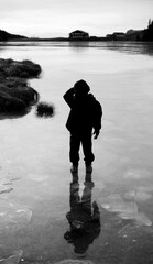 A boy walking in the nature of dolomites