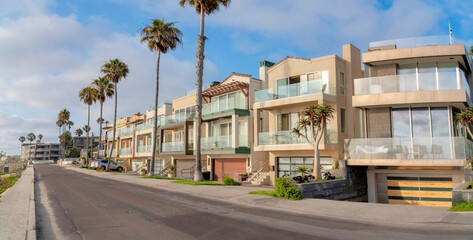 Row of multi-storey houses with attached garage at La Jolla, California