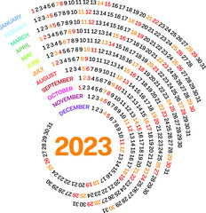 2023 Calendar year vector illustration. Creative and colourful calendar vector.
