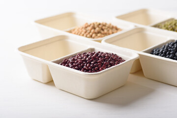 Azuki bean in compostable cardboard boxes are eco-friendly concepts and are mainly used as a plant-based ingredient in vegetarian, healthy food.