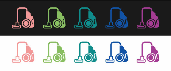 Set Vacuum cleaner icon isolated on black and white background. Vector