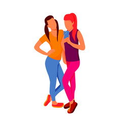 Two girls after training in the gym take a selfie. Vector illustration isolated on white background