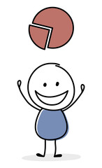 Happy stickman with graph symbol. Vector