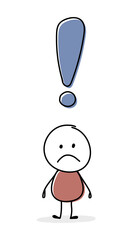 Sad cartoon businessman with exclamation mark icon. Vector