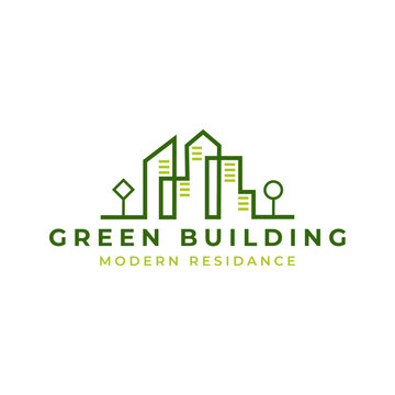 Natural Landscape Building City With Three, Design Apartment, Art Architecture, Green Corporate Concept Logo Design