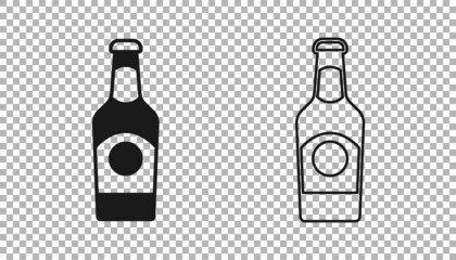 Black Beer bottle icon isolated on transparent background. Vector