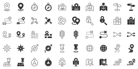Navigation icon set in flat style. Gps direction vector illustration on white isolated background. Locate pin position business concept.